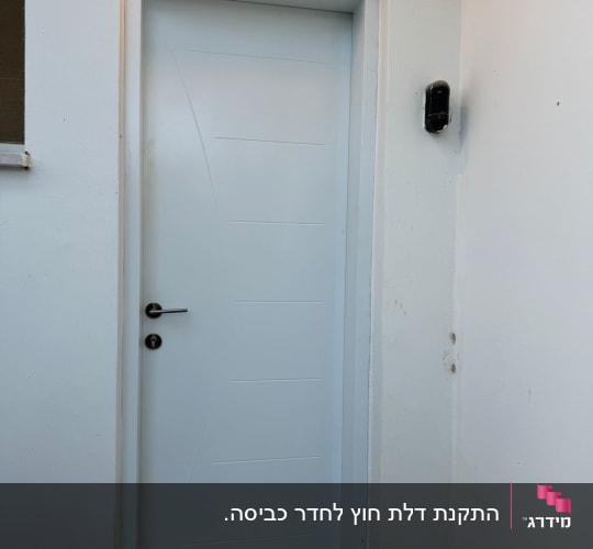 דלת לבנה עם ידית מתכת בקיר לבן